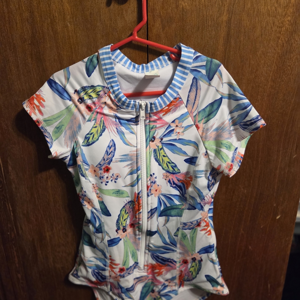 Floral Short Sleeve Zip-Up Oasis Xs Womens
